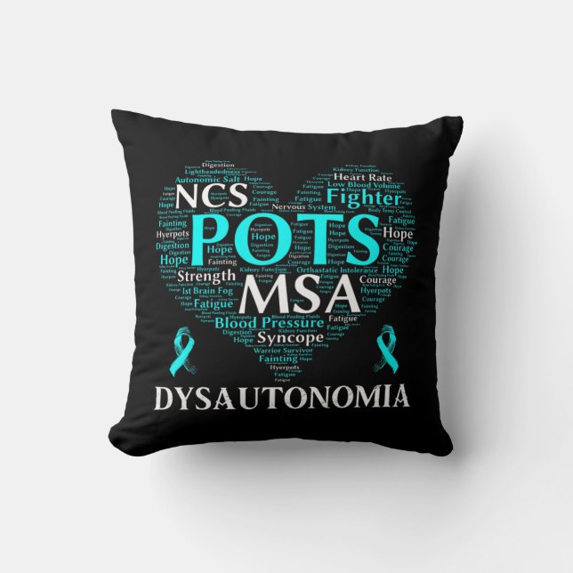 Dysautonomia Awareness Teal Ribbon T-Shirt71  Throw Pillow (Front)