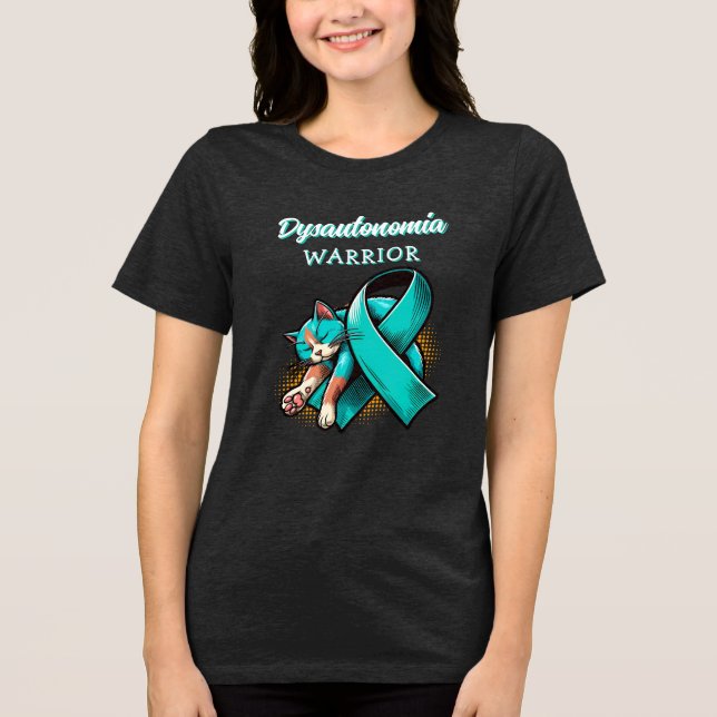 Dysautonomia Warrior | POTS Ribbon and Sleepy Cat Tri-Blend Shirt (Front)