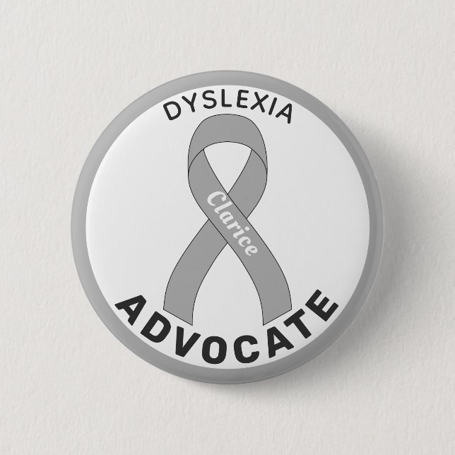 Dyslexia Advocate Ribbon White Button (Front)