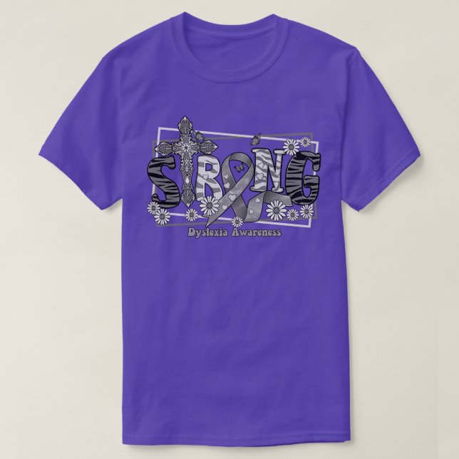 Dyslexia Awareness cross ribbon Strong hope love T-Shirt (Design Front)