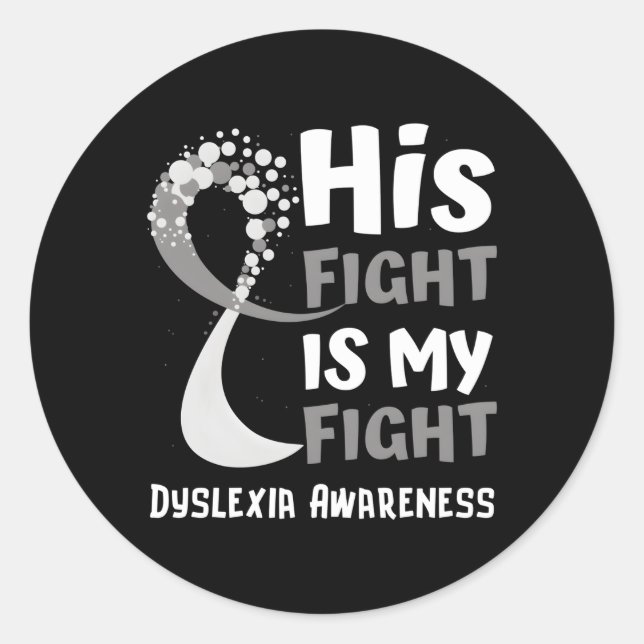 Dyslexia Awareness Gray Ribbon Hope Family Fighter Classic Round Sticker (Front)