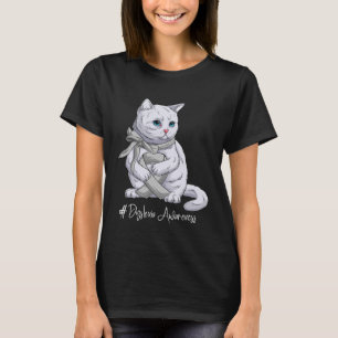 Dyslexia Awareness Month Silver Ribbon Cat T-Shirt