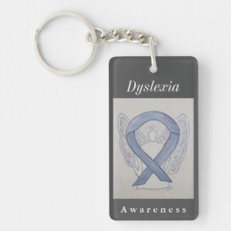 Dyslexia Awareness Silver Ribbon Angel Keychain