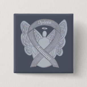 Dyslexia Silver Awareness Ribbon Angel Custom Pin