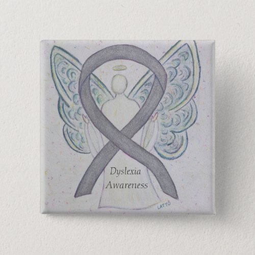 Dyslexia Silver Awareness Ribbon Angel Custom Pin