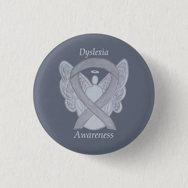 Dyslexia Silver Awareness Ribbon Angel Custom Pin | Zazzle