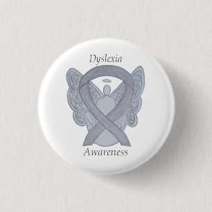 Dyslexia Silver Awareness Ribbon Angel Custom Pin