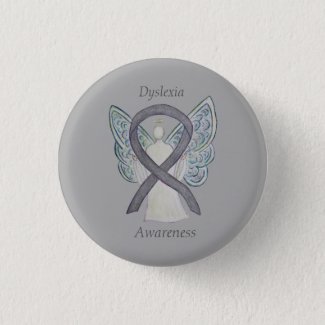 Dyslexia Silver Awareness Ribbon Angel Custom Pin
