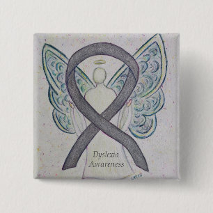 Dyslexia Silver Awareness Ribbon Angel Custom Pin