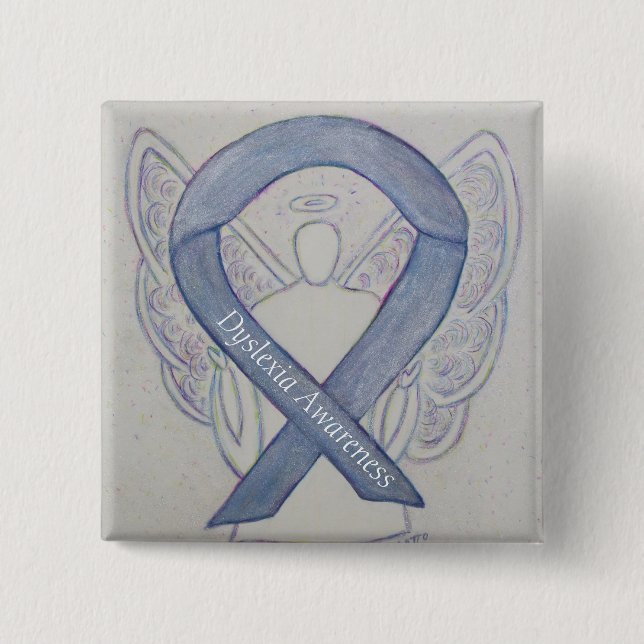 Dyslexia Silver Awareness Ribbon Angel Custom Pins (Front)