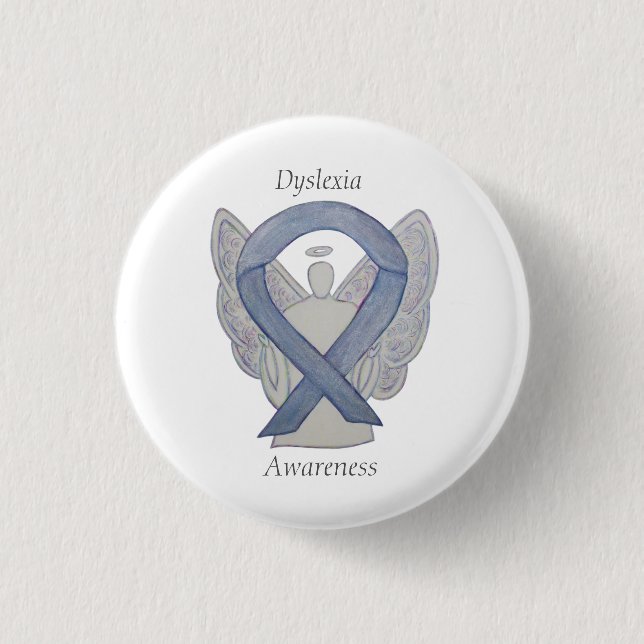 Dyslexia Silver Awareness Ribbon Angel Custom Pins (Front)