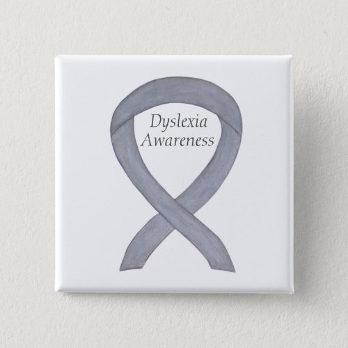 Dyslexia Silver Awareness Ribbon Custom Pin