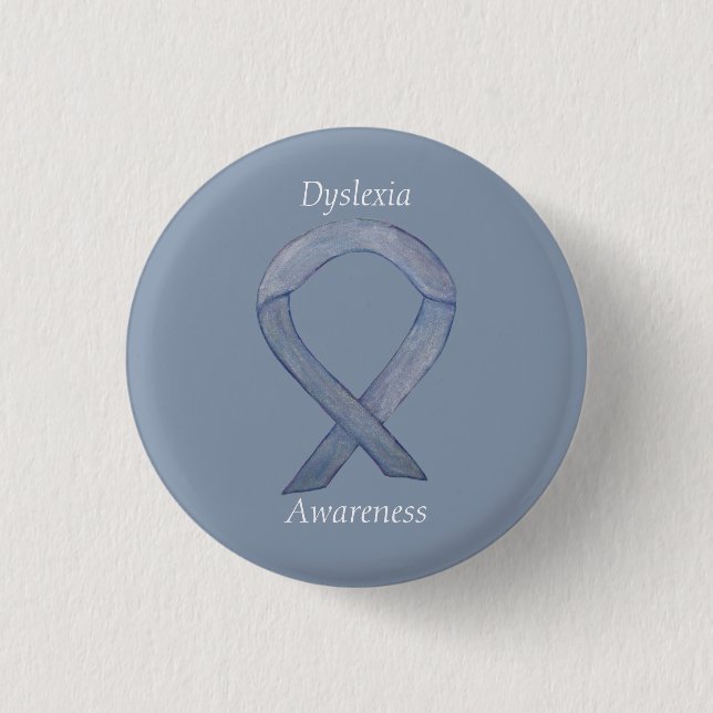Dyslexia Silver Awareness Ribbon Custom Pin (Front)