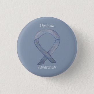 Dyslexia Silver Awareness Ribbon Custom Pin