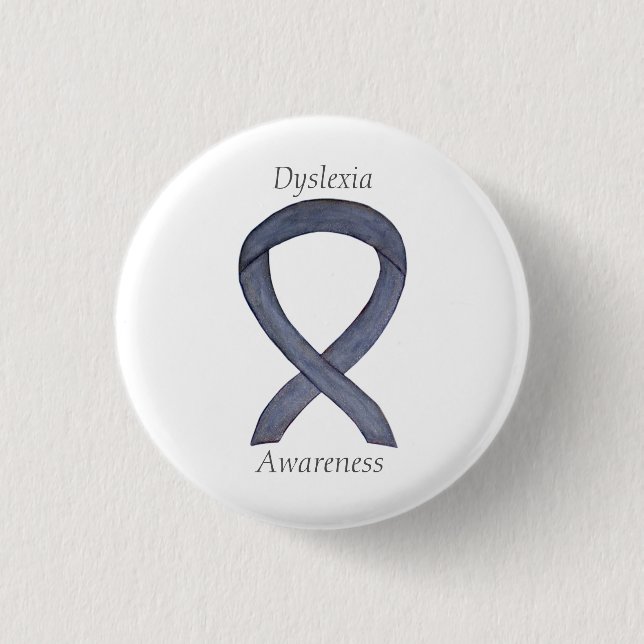 Dyslexia Silver Awareness Ribbon Custom Pin (Front)