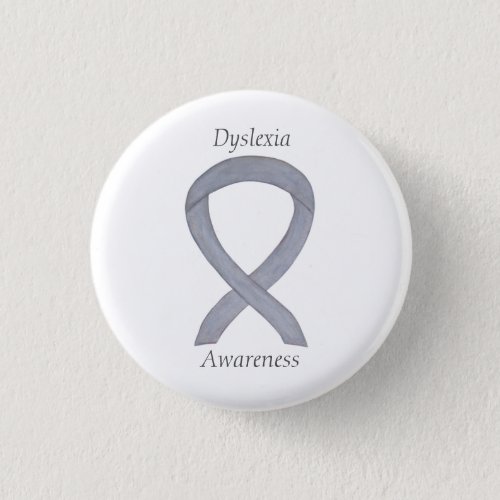 Dyslexia Silver Awareness Ribbon Custom Pin