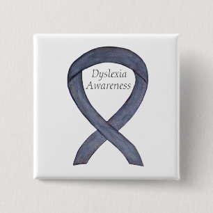 Dyslexia Silver Awareness Ribbon Custom Pin