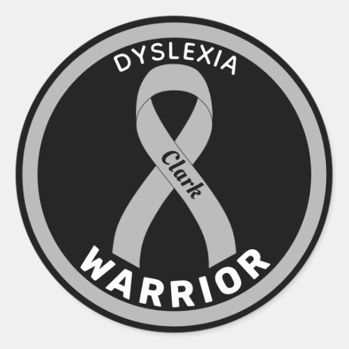 Dyslexia Warrior Ribbon Black Round Sticker
