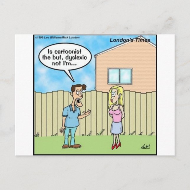 Dyslexic Cartoonist Funny Gifts Tees & Collectible Postcard (Front)