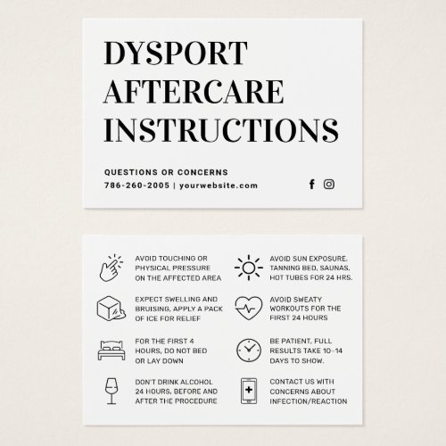 Dysport Injection Aftercare Instruction Card