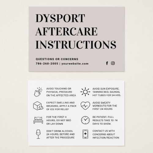 Dysport Injection Aftercare Instruction Card