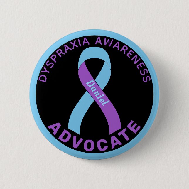 Dyspraxia Awareness Advocate Ribbon Black Button (Front)