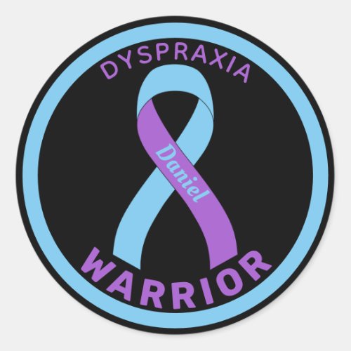 Dyspraxia Warrior Ribbon Black Round Sticker