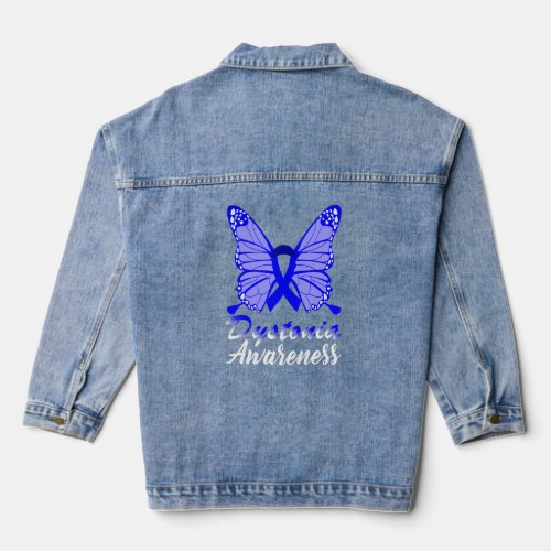 Dystonia Awareness Butterfly Blue Ribbon Support  Denim Jacket