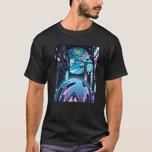 Dystopia Vaporwave Cyberpunks Future City 80s 90s  T_Shirt