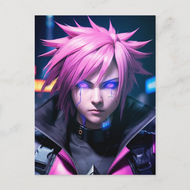 Dystopian Cyberpunk Sci-Fi Future Street Punk 01 Postcard (Front)