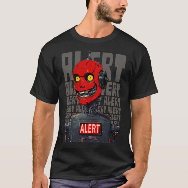 Dystopian evil dysfunctional robot alert sci-fi  T-Shirt (Front)