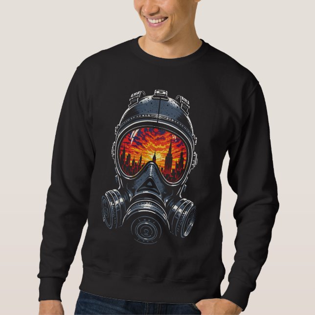 Dystopian Mask Urban Sunset Reflection Sweatshirt (Front)