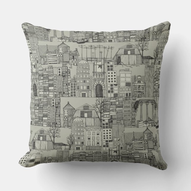 dystopian toile mono throw pillow (Front)