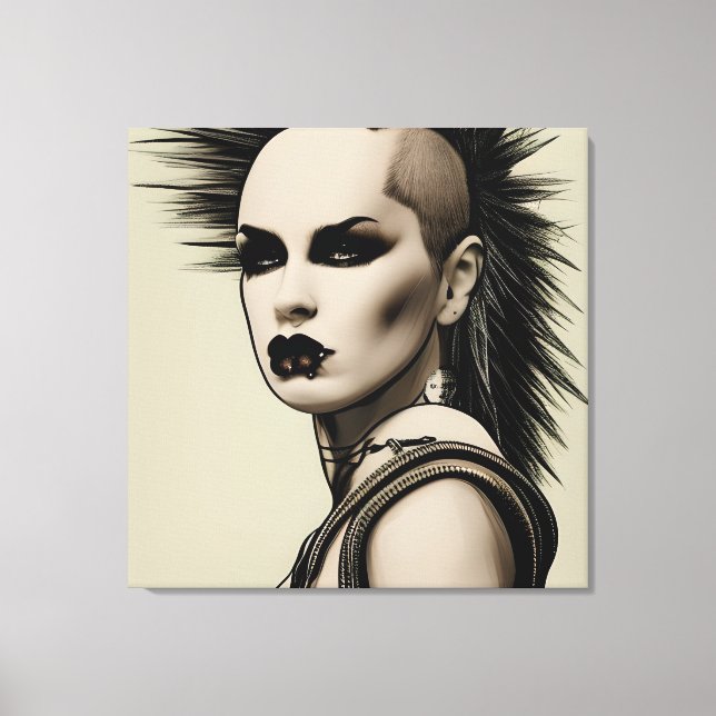 Dystopian Woman Punk Rocker Mohawk and Piercings Canvas Print (Front)