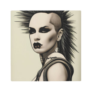 Dystopian Woman Punk Rocker Mohawk and Piercings Metal Print