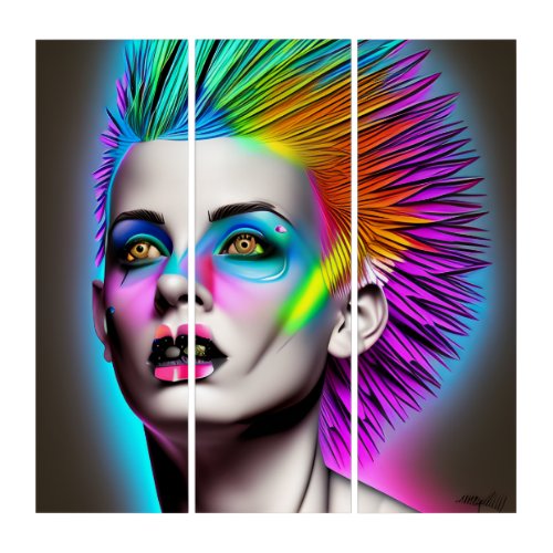 Dystopian Woman with Rainbow Mohawk Ai Art