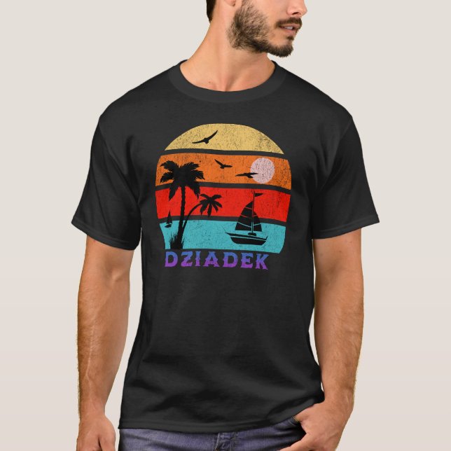 Dziadek Retro Sunset Ocean Grandfather T-Shirt (Front)