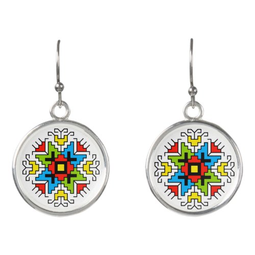 E0011 Earrings Bulgarian folk motif shevitsa red