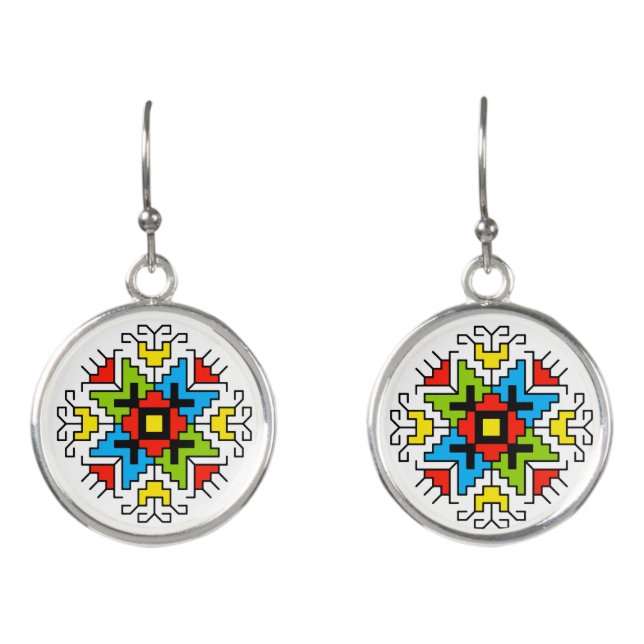 E0011 Earrings Bulgarian folk motif shevitsa red (Front)