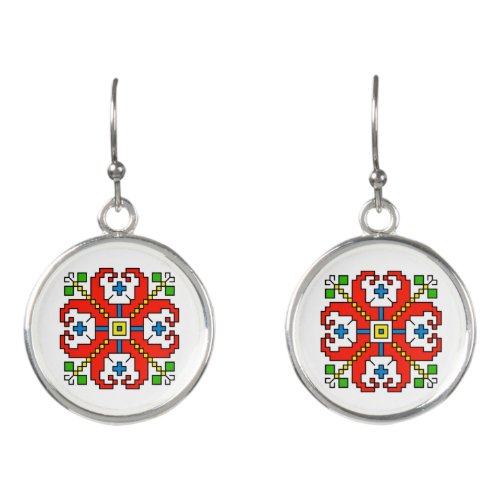 E0031 Earrings Bulgarian motif shevitsa red