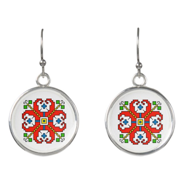 E0031 Earrings Bulgarian motif shevitsa red (Front)