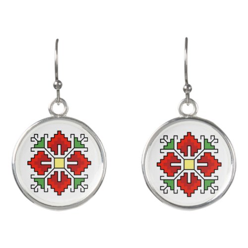 E0061 Earrings Bulgarian motif shevitsa red