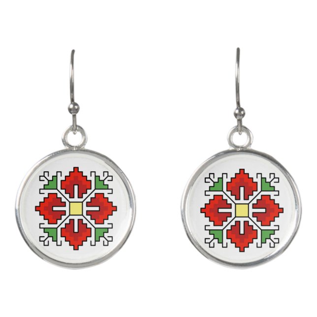 E0061 Earrings Bulgarian motif shevitsa red (Front)