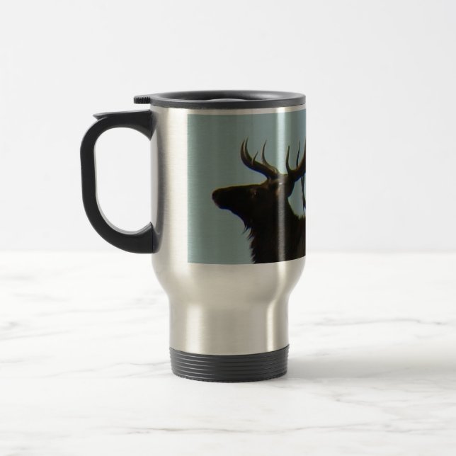 E11 Bull Elk Silhouette Head Shot Travel Mug (Left)
