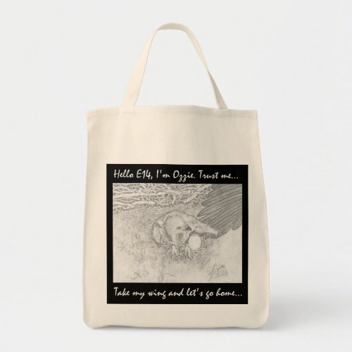 E14 GOING HOME ON OZZIES WING LARGE LETTERING TOTE BAG