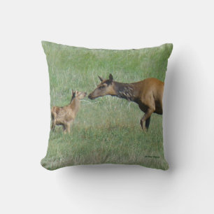 E3 Cow and Calf Elk Nose to Nose Throw Pillow