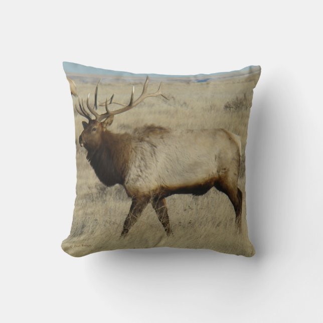 E55 Bull Elk Throw Pillow (Front)