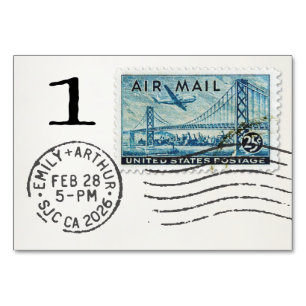 E&A Wedding Reception Table Card 1 Air Mail Stamp