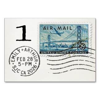 E&A Wedding Reception Table Card 1 Air Mail Stamp