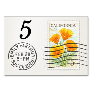 E&A Wedding Reception Table Card 5 CA Poppies
